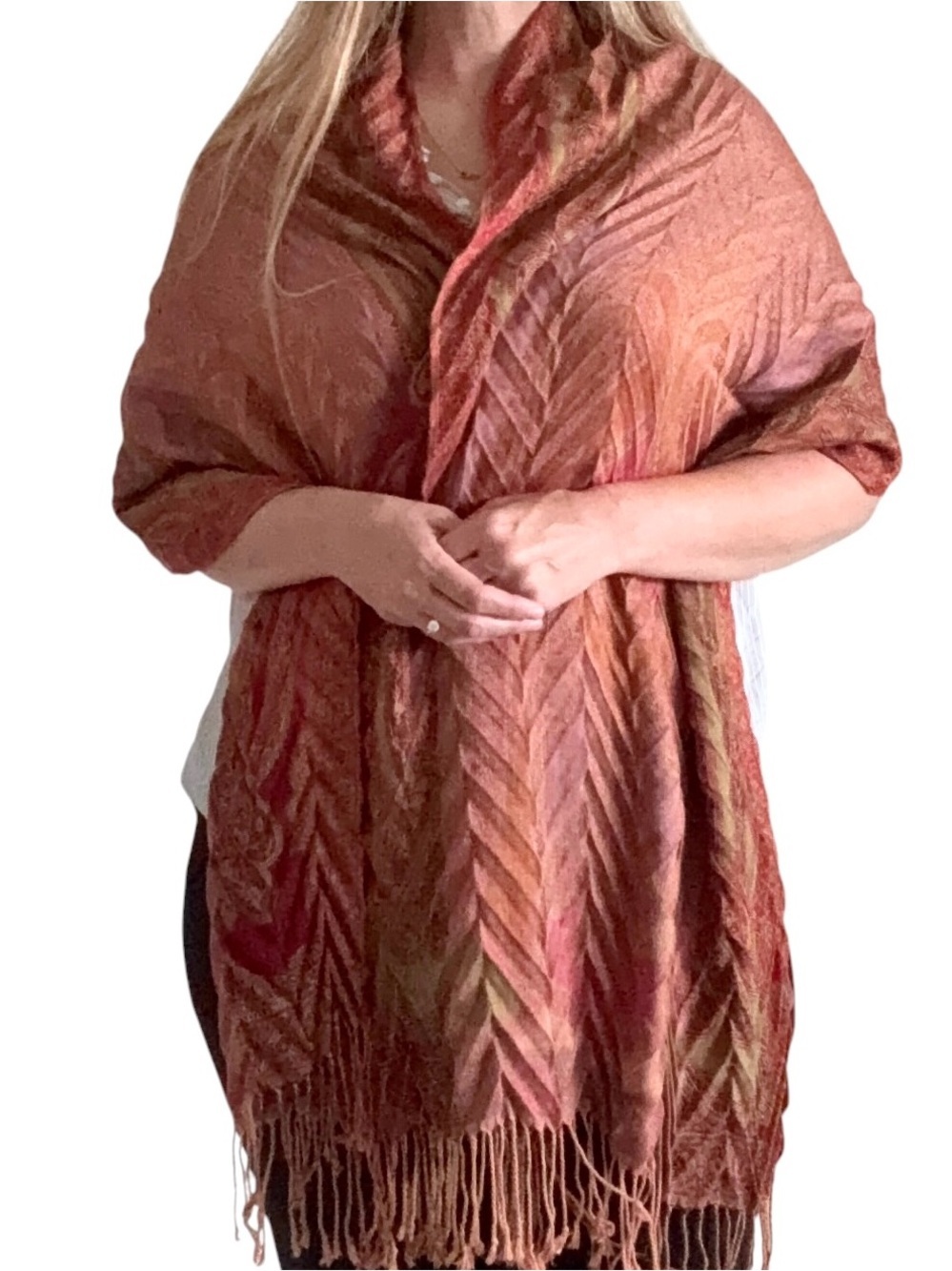 Pink Yellow Orange Shawl Scarf Fringe World Market Paisley